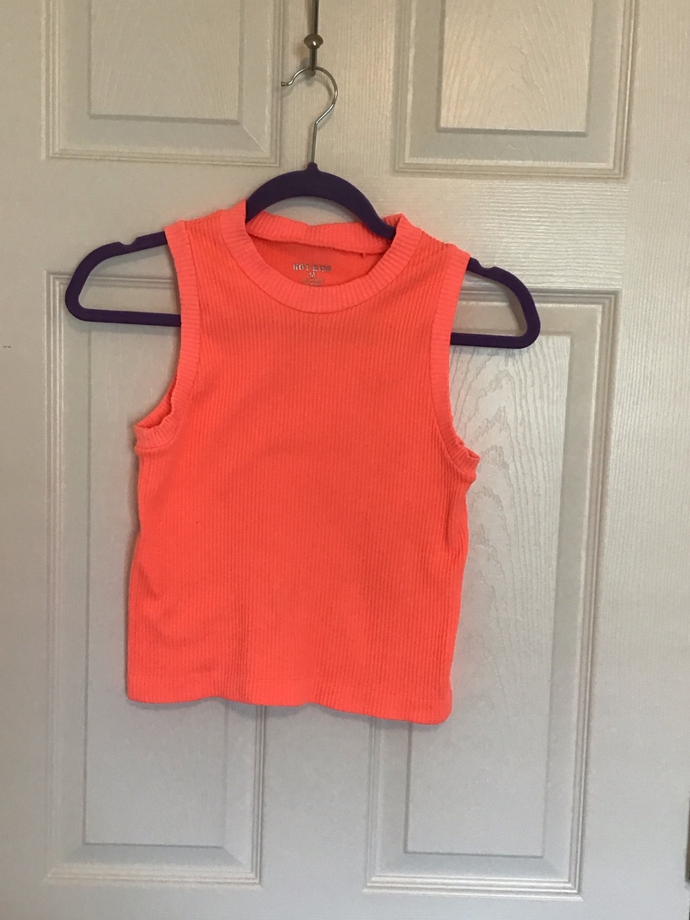 Hot Kiss Neon Coral Ribbed Tank Top - Women
